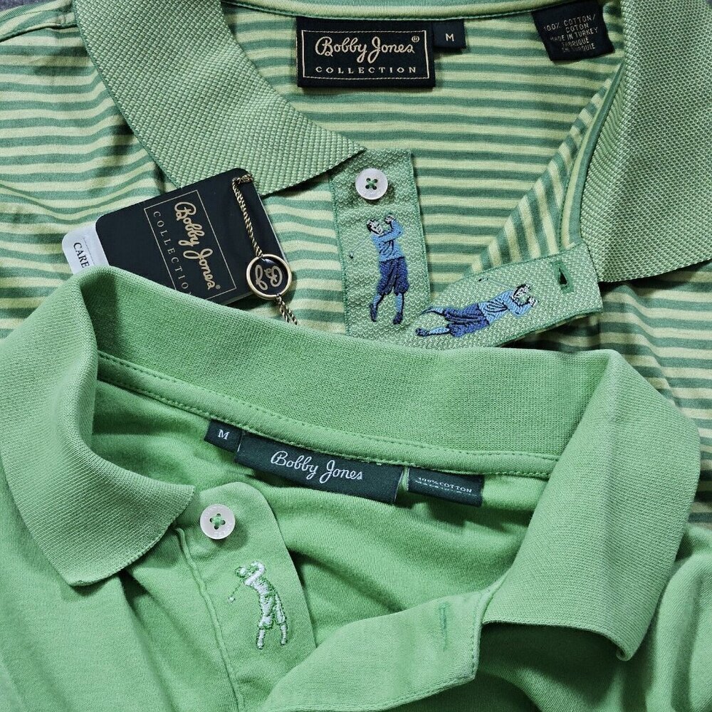 Bobby Jones Polo Mens M Lot of 2 Yellow Green Stripes Cotton Golf Athleisure - Picture 3 of 16